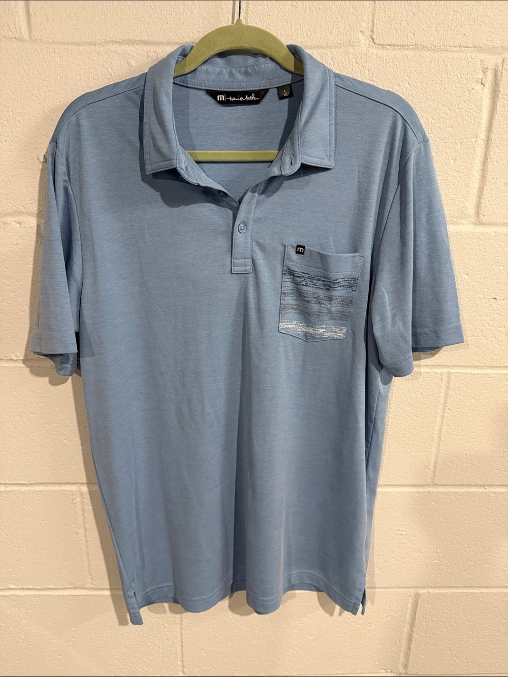 Travis Mathew Light Blue Short-Sleeve Polo with Chest Pocket